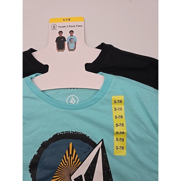 Volcom Boys 2 Pack Small 7/8 Graphic Print T-Shirts - Black and Aqua - Picture 4 of 4